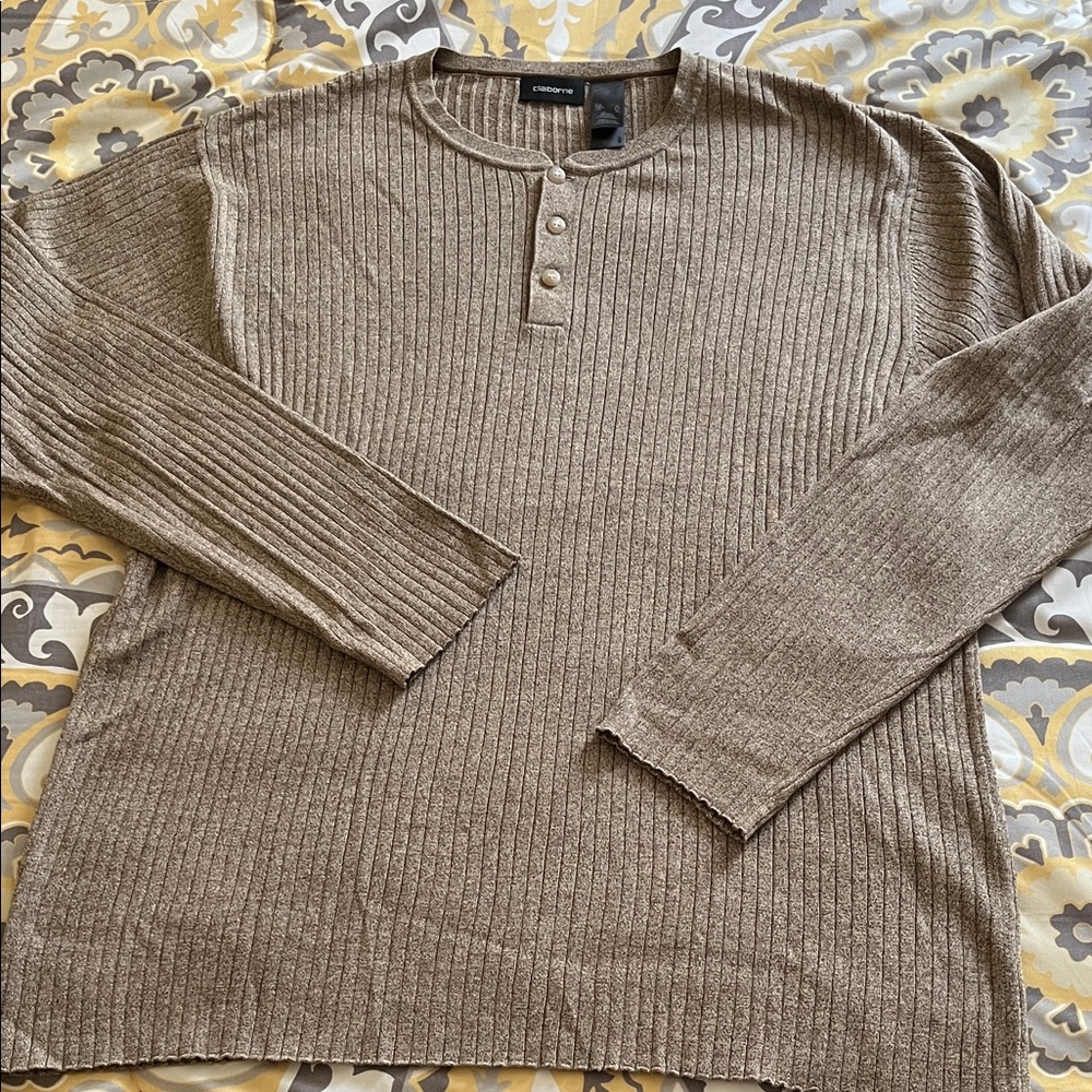 Claiborne Ribbed Long Sleeve Henley Sweater